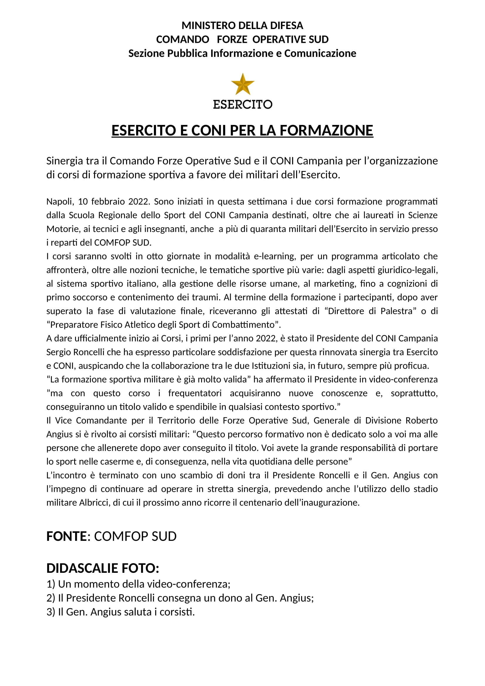 C.S. Esercito CONI e formazione 1